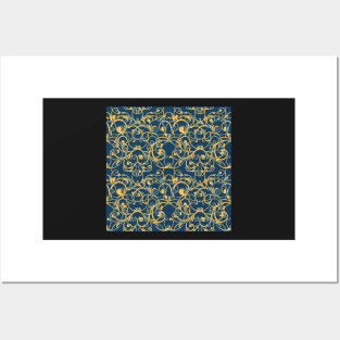 Black Damask Pattern Posters and Art
